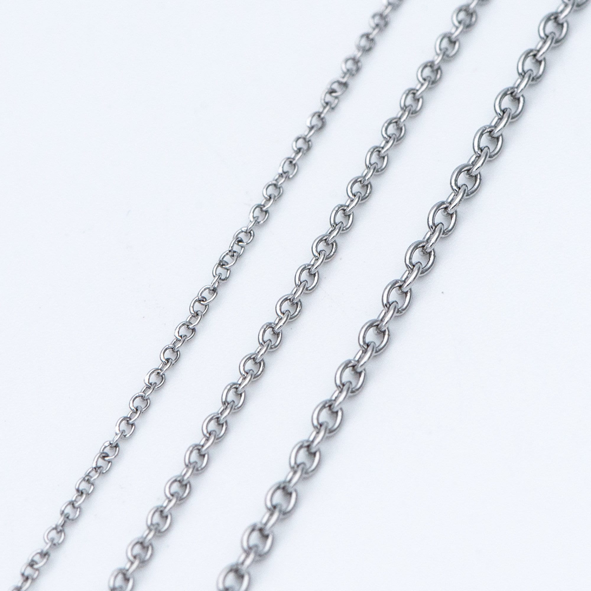 Stainless Steel Oval Cable Chains, Silver tone Dainty Chain 1.3/ 1.6/ 2mm, Color Not Tarnish (#LK-292)/ 1 Meter=3.3 ft
